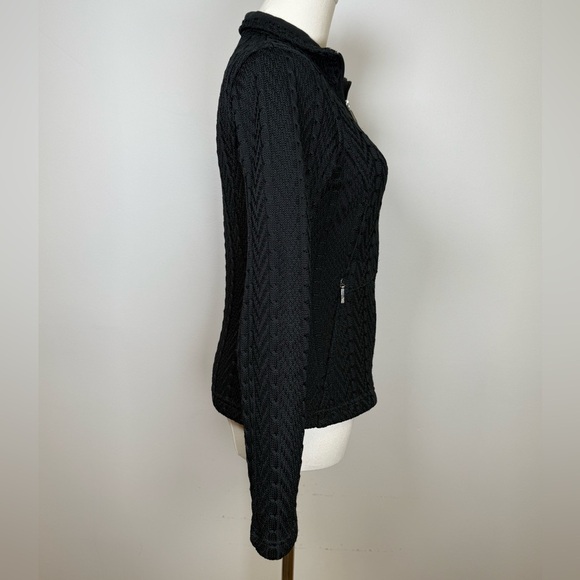 Spyder Black Cable Knit Full Zip Fleece Lined Sweater Jacket Women’s Size XS - Picture 8 of 16
